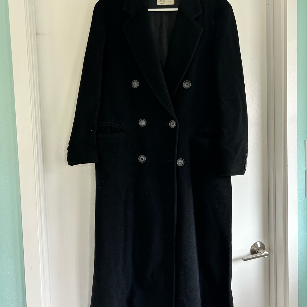 United Colors of Benetton Wool Black Double-Breasted Long Coat